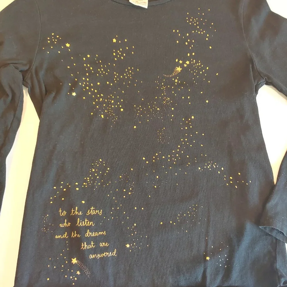 Zara | Metallic Gold Stars on Deep Black Long Sleeve Tee | 10 | Poetry